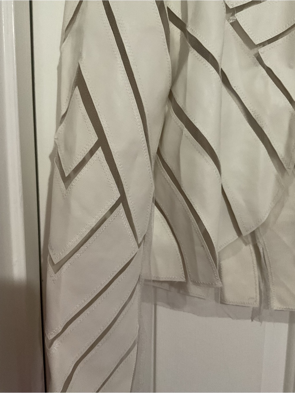 White Geometric-Striped Open Front Women's Jacket - Picture 6 of 7